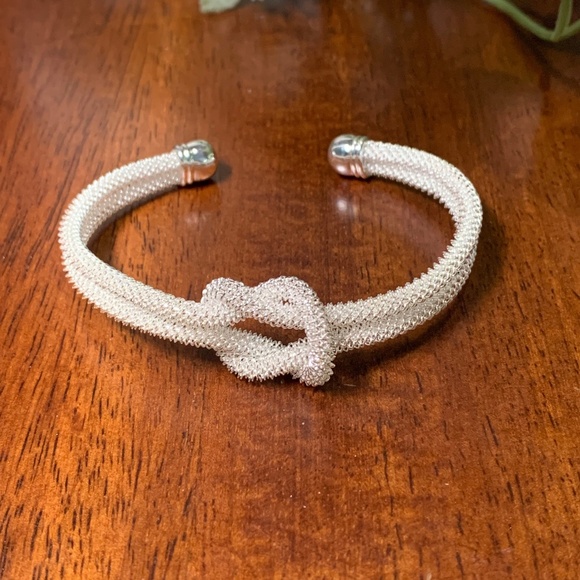 Jewelry - Silver white metal mesh square knot cuff bracelet